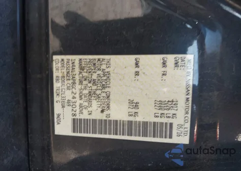 2016 Nissan Altima 2.5/2.5 S/2.5 Sl/2.5 Sr/2.5 Sv z USA, uszkodzony, nr VIN 1N4AL3AP8GC243028